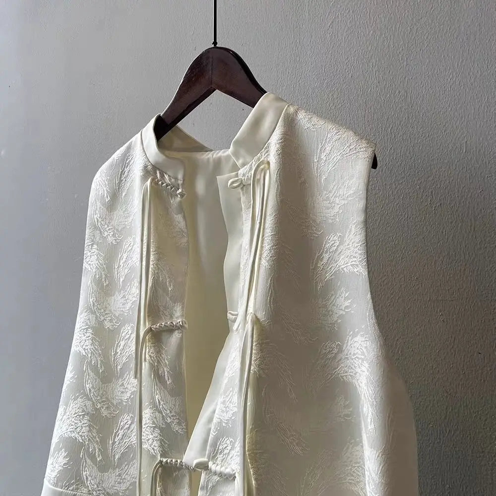 2026 spring new chinese new style plate buckle waistcoat jacket jacquard stand collar sleeveless retro women cheongsam waistcoat Pi-Mart