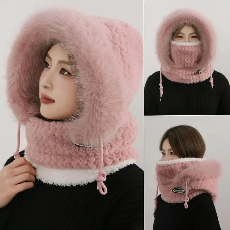 Simple Solid Color Cycling Windproof Cap Thickened Neck Warmer Ear Protection Hat Keep Warm Windproof Winter Hat Scarf Set Pi-Mart