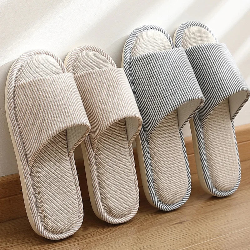 Four Season Linen Home Slippers Women Indoor Bedroom Women House Slides Autumn Unisex Lovers Shoes Adults Outdoor Casual Sandals LadyShow.Store