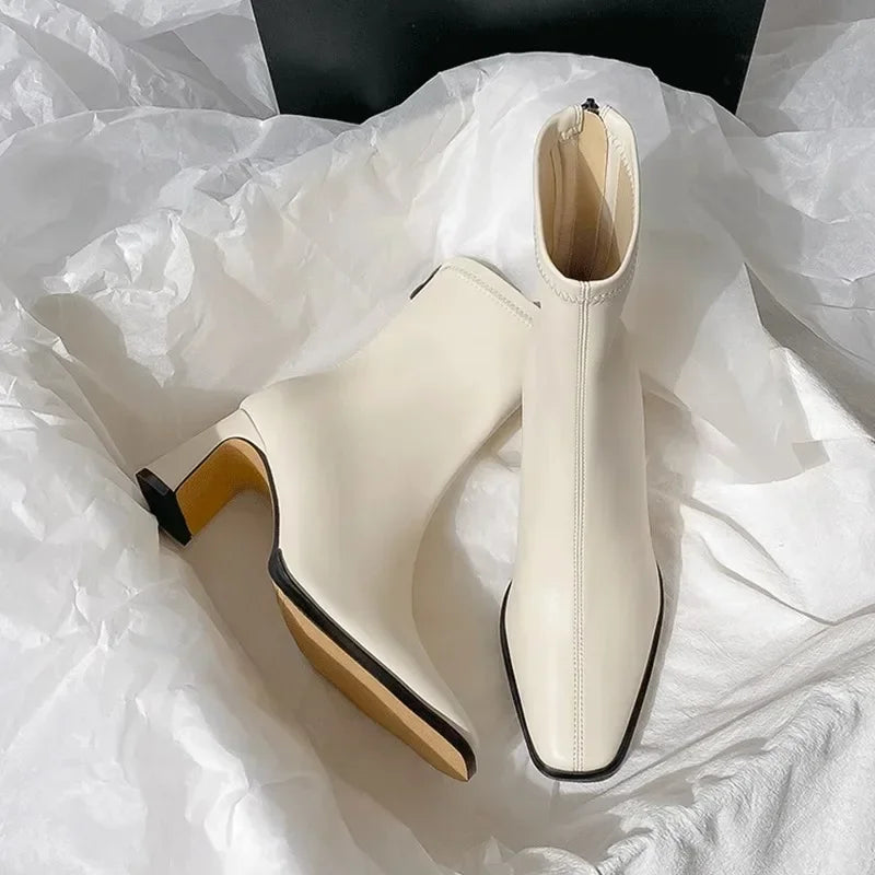 Vintage Warm Cotton Women Ankle Boots Fashion Elegant Square Toe Shoes Autumn Winter Thick Heel Women's Short Booties LadyShow.Store