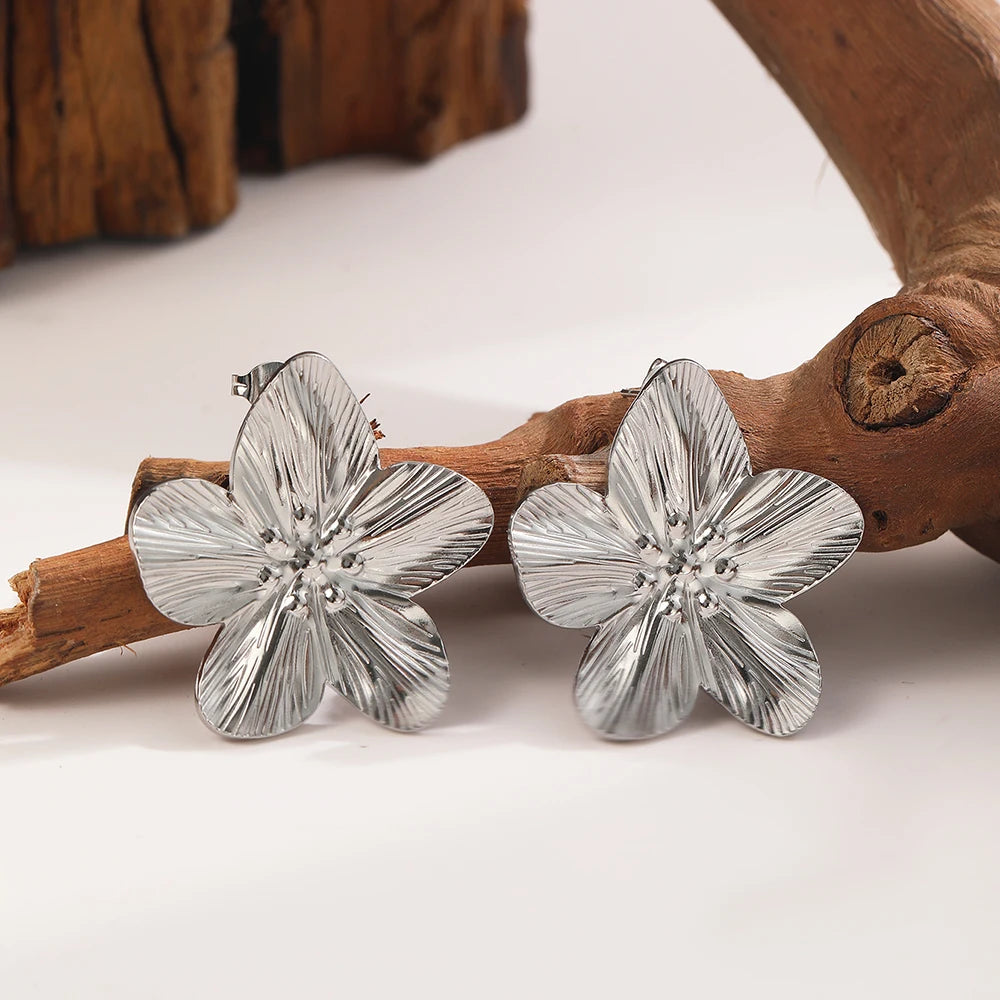 DOTIFI Stainless Steel Exaggerated Large Flower Design Earrings Female Fashion Retro Minimalist Ear Jewelry Party Creative Gifts Pi-Mart