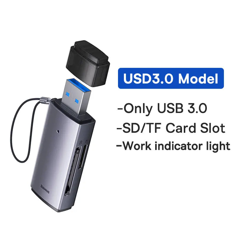 Baseus Card Reader USB C & USB3.0 to SD Micro SD TF Memory Card Device 104MB/s 2TB Smart Cardreader for Laptop Accessories Pi-Mart