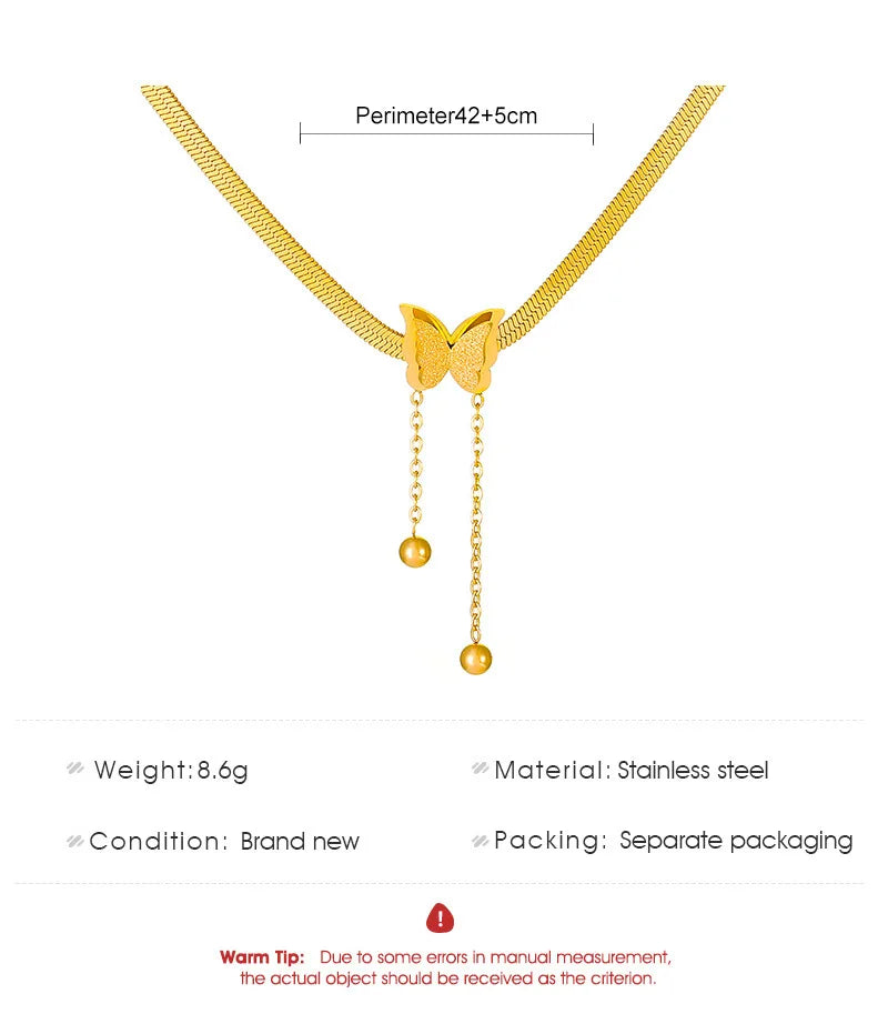 Stainless Steel Frosted Butterfly Necklace For Women Gold Silver Color Snake Chain Choker Necklace Female Fashion Party Jewelry Pi-Mart