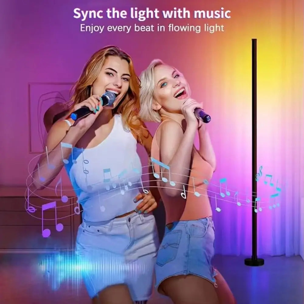 Remote Control Smart LED Floor Lamp Music Sync Dual Control Modes Corner Lighting Timer Function APP Control RGB Floor Lamp Pi-Mart