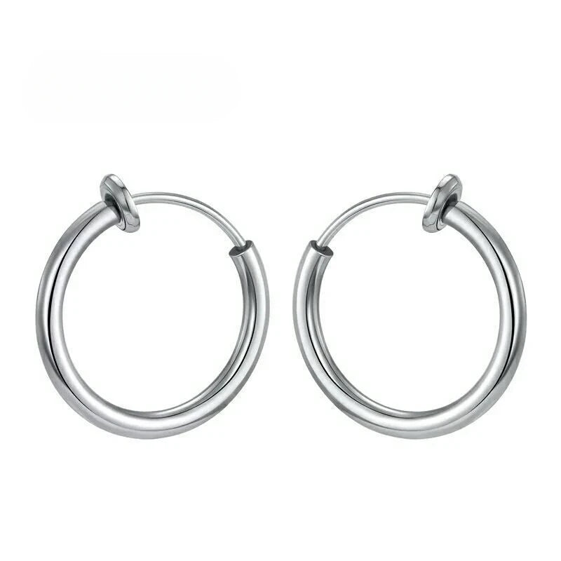 1 Pairs Fake Ear Clip Hoop Earrings for Men and Women Stainless Steel Painless Non Piercing Fake Earrings Jewelry Gifts Pi-Mart