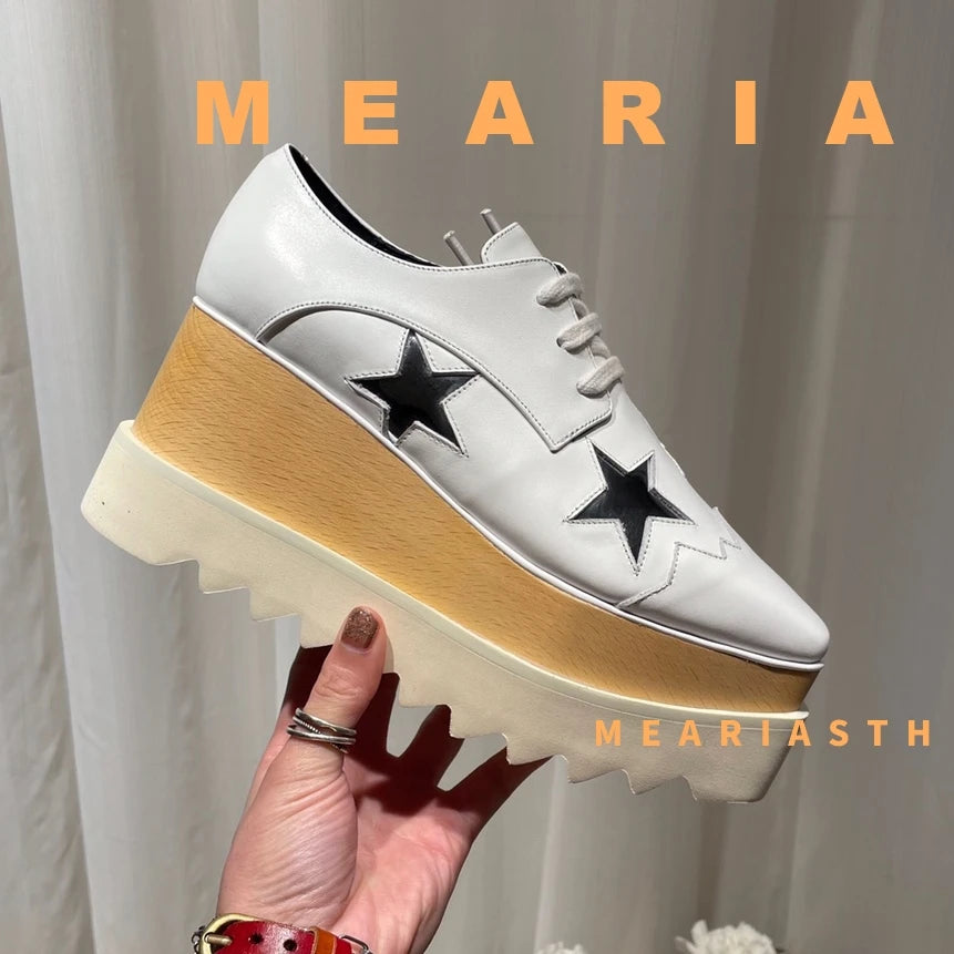 Women Walking Sneakers Autumn Lace-up High Platform Chunky Shoes Breathable Leather Shoes 8.5CM Winter Wedge Heels Casual Shoes Pi-Mart