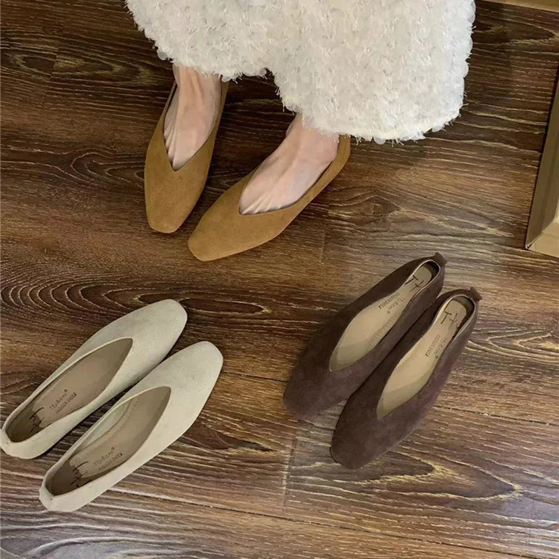 Bailamos Women's Square Toe Vintage Flats Soft Loafers Comfortable Leather Ballet Shoes for Female Dress Shoes Mujer LadyShow.Store