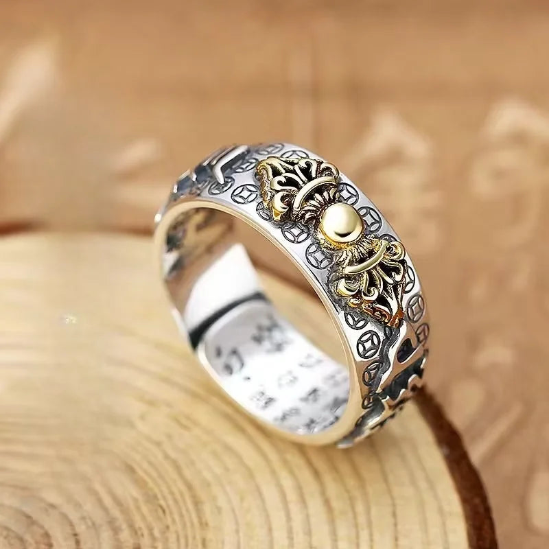 Chinese Feng Shui Pixiu Ring Silver Plated Copper Coins Adjustable Rings for Women Men Amulet Wealth Lucky Jewelry Birthday Gift Pi-Mart