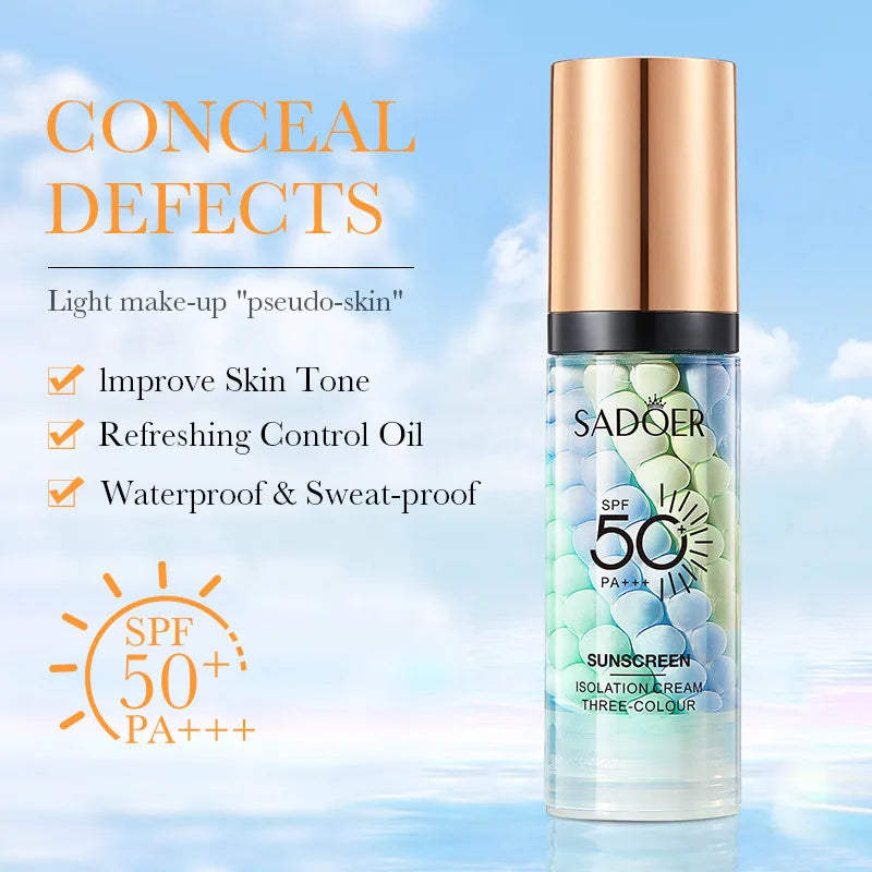 Face Makeup Primer Tri-color Cream Contour Color Isolation Waterproof Makeup Foundation Natural Makeup Base Cream 40g Tri Light Beauty