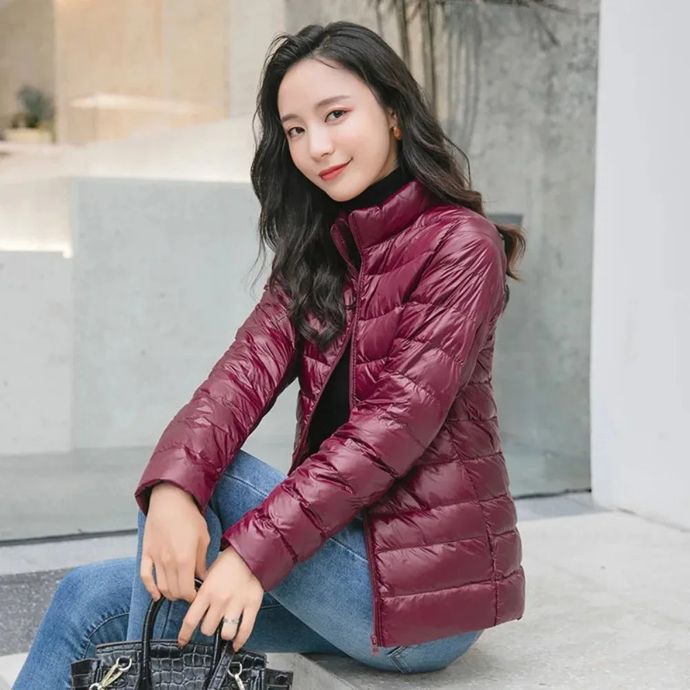 Light Down Coat Women Spring Jacket Fashion Short Ultra Lightweight Packable Puffer Coats Female Down Warm Slim Fit Parkas LadyShow.Store