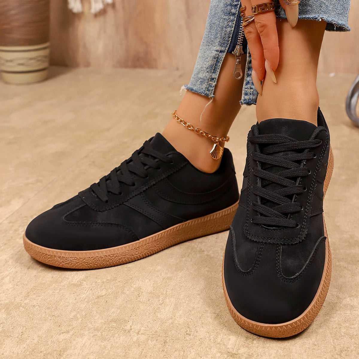 Retro Brown Platform Sneakers Women 2026 Flat Trend German Training Shoes Woman Plus Size 43 Non-slip Thick Sole Vulcanize Shoes Pi-Mart