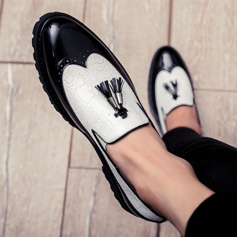 Men Loafers PU Splicing Tassel Decoration Low Heel Comfortable Classic Daily Business Men Shoes Pi-Mart