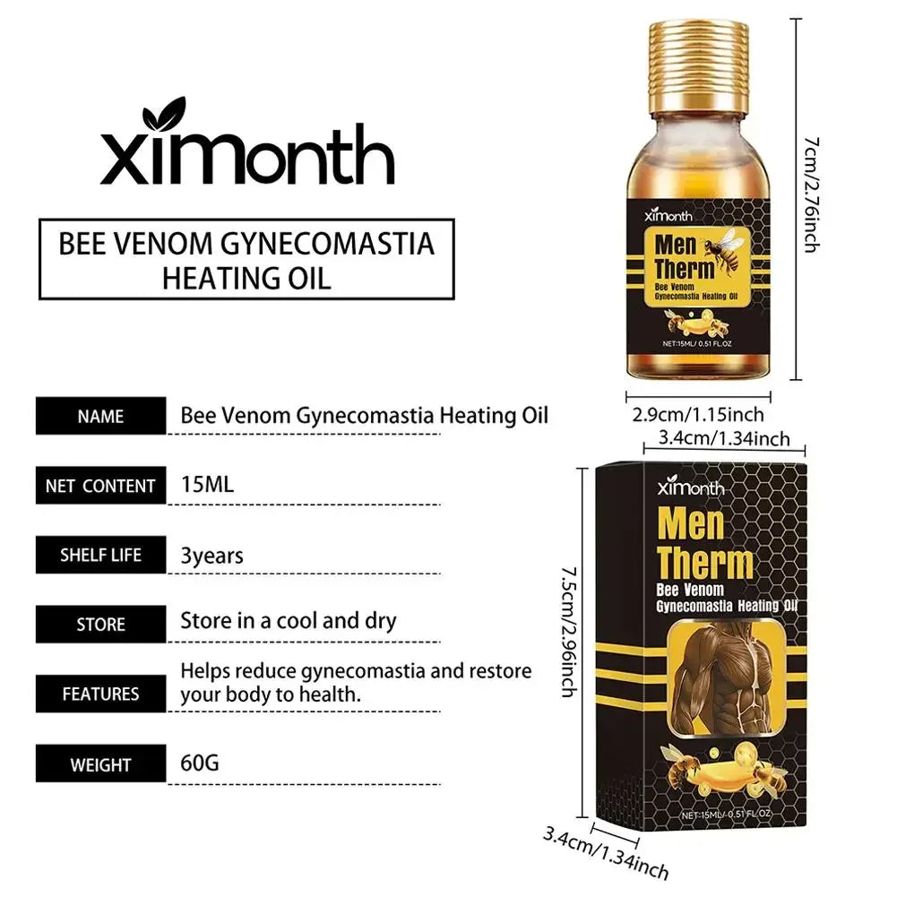 15ml Men's Bee Male Breast Warming Oil Chest Firming Massage Serum Chest Firming Oil Skin Care Pi-Mart