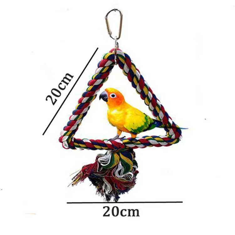 Wooden Bird Toys Small Parrot Chewing Training Toys Cotton Rope Swing Hanging Ring Bell Bird Cage Climbing Ladders Pet Supplies Pi-Mart