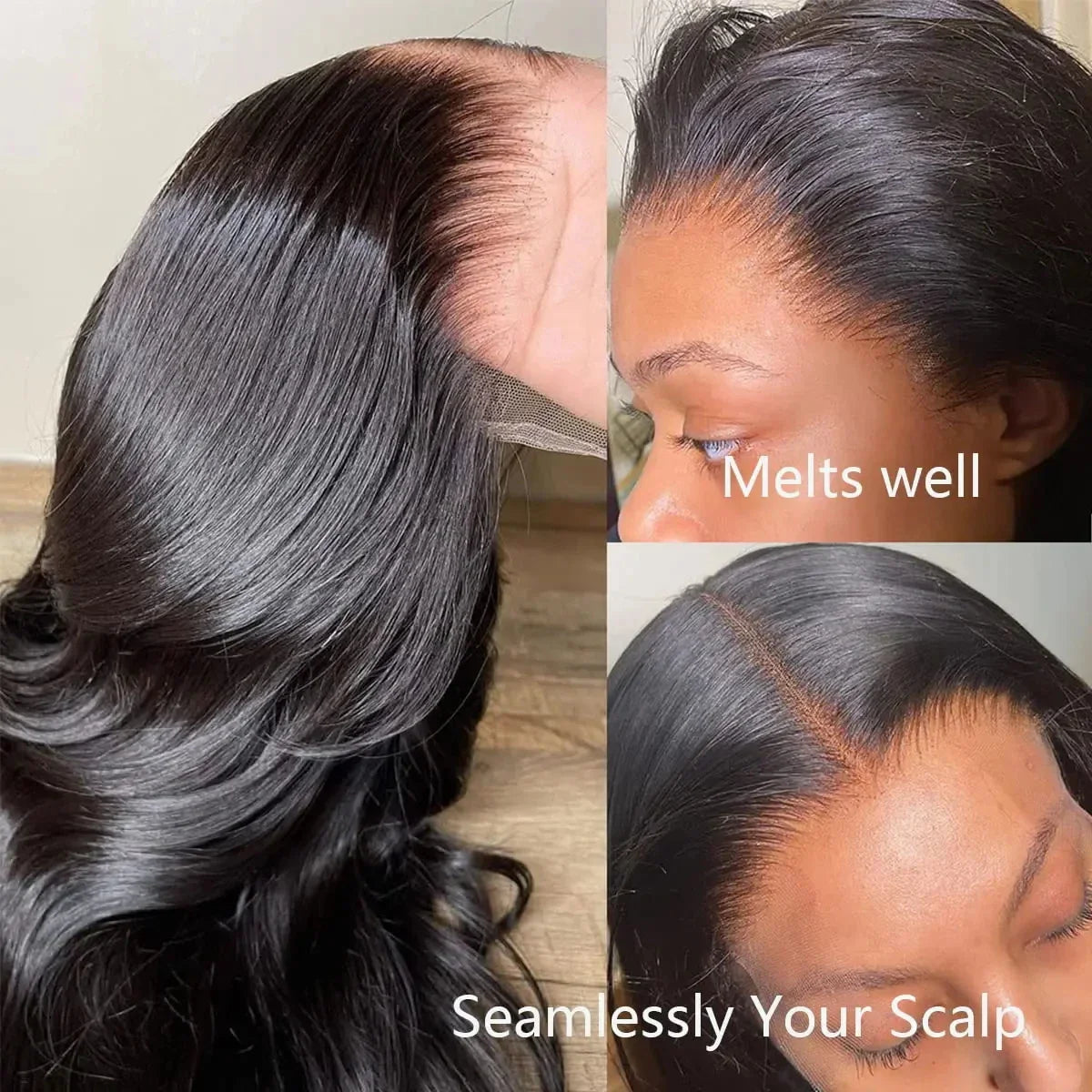 Natural Black Body Wave Remy Human Hair Wigs Lace Front Wig Pre Plucked Hairline 180% Density HD Transparent Lace Frontal Wig LadyShow.Store