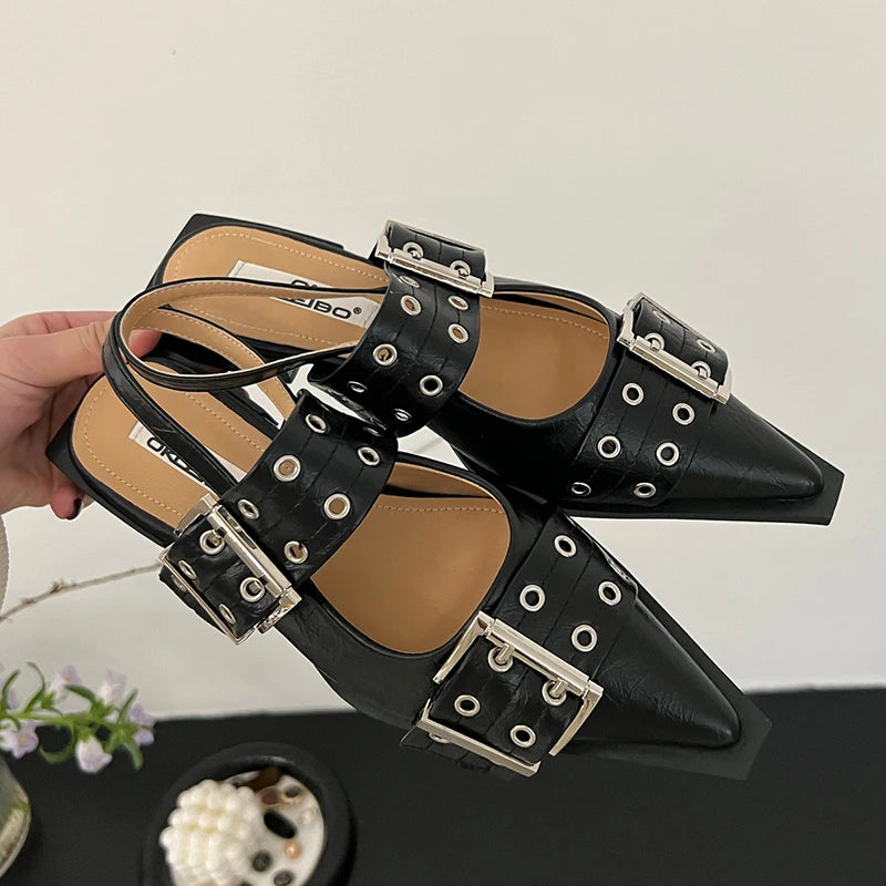 Women Flat With Shoes 2026 Designer Luxury Buckle Fashion Ladies Flats Shoes Slingback Pointed Toe Casual Female Sandals Mules Pi-Mart