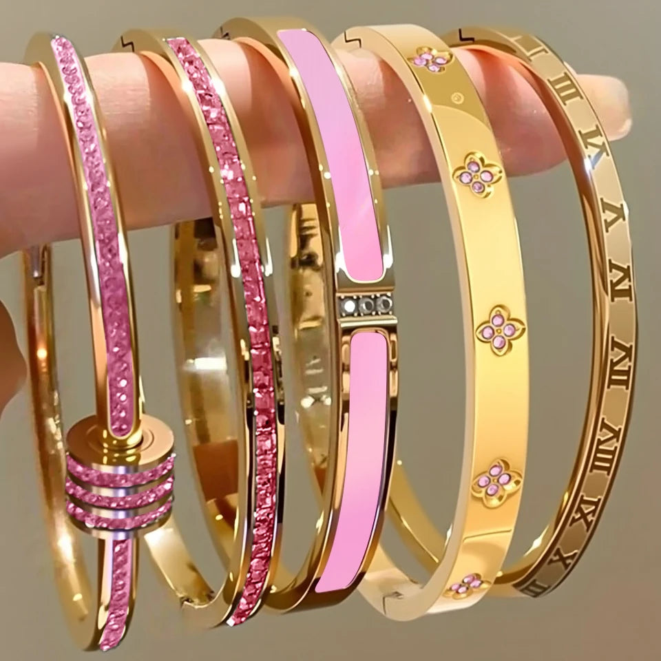ZAKOL 5/1pcs Sparkling Zirconia Inlaid Stainless Steel Bracelet Set for Women Stackable Bangles Fashion Non Fading Jewelry Gift Pi-Mart