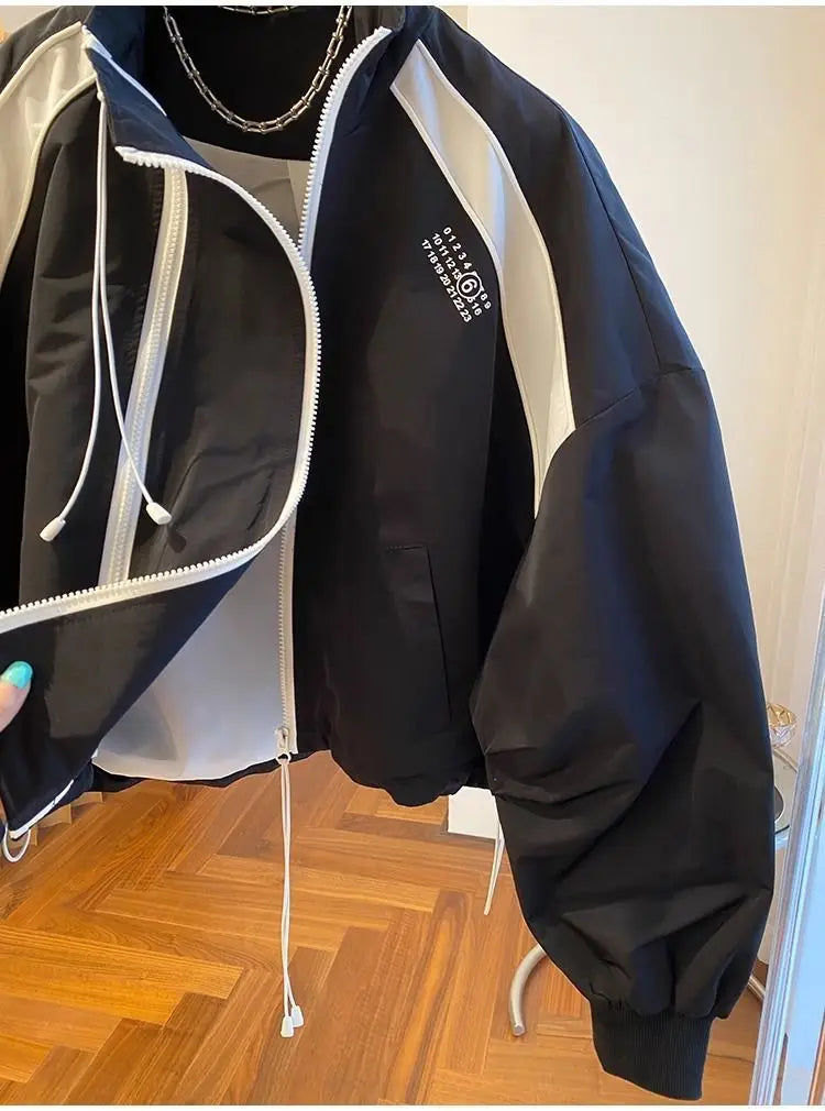 Zipper Design Niche Loose Casual Stand Collar Windbreaker Jacket Spring and Autumn Short Jacket Jacket Top Pi-Mart