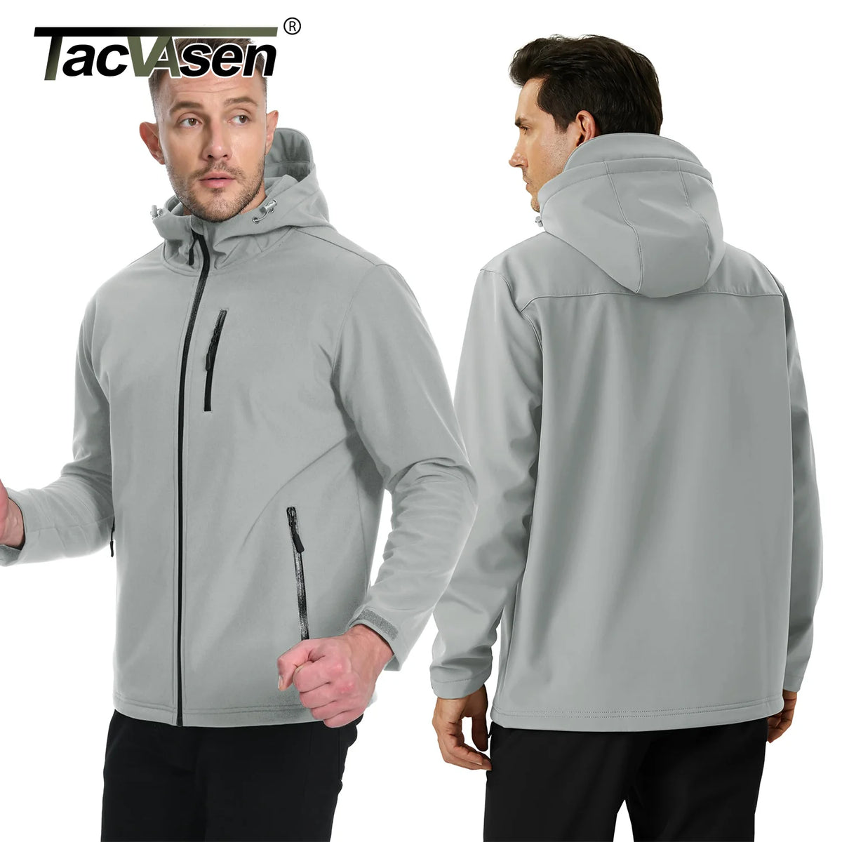 TACVASEN Hooded Softshell Jacket Mens Waterproof Rain Jacket Fleece Lined Work Jacket Outdoor Trekking Hiking Windbreaker Male Pi-Mart