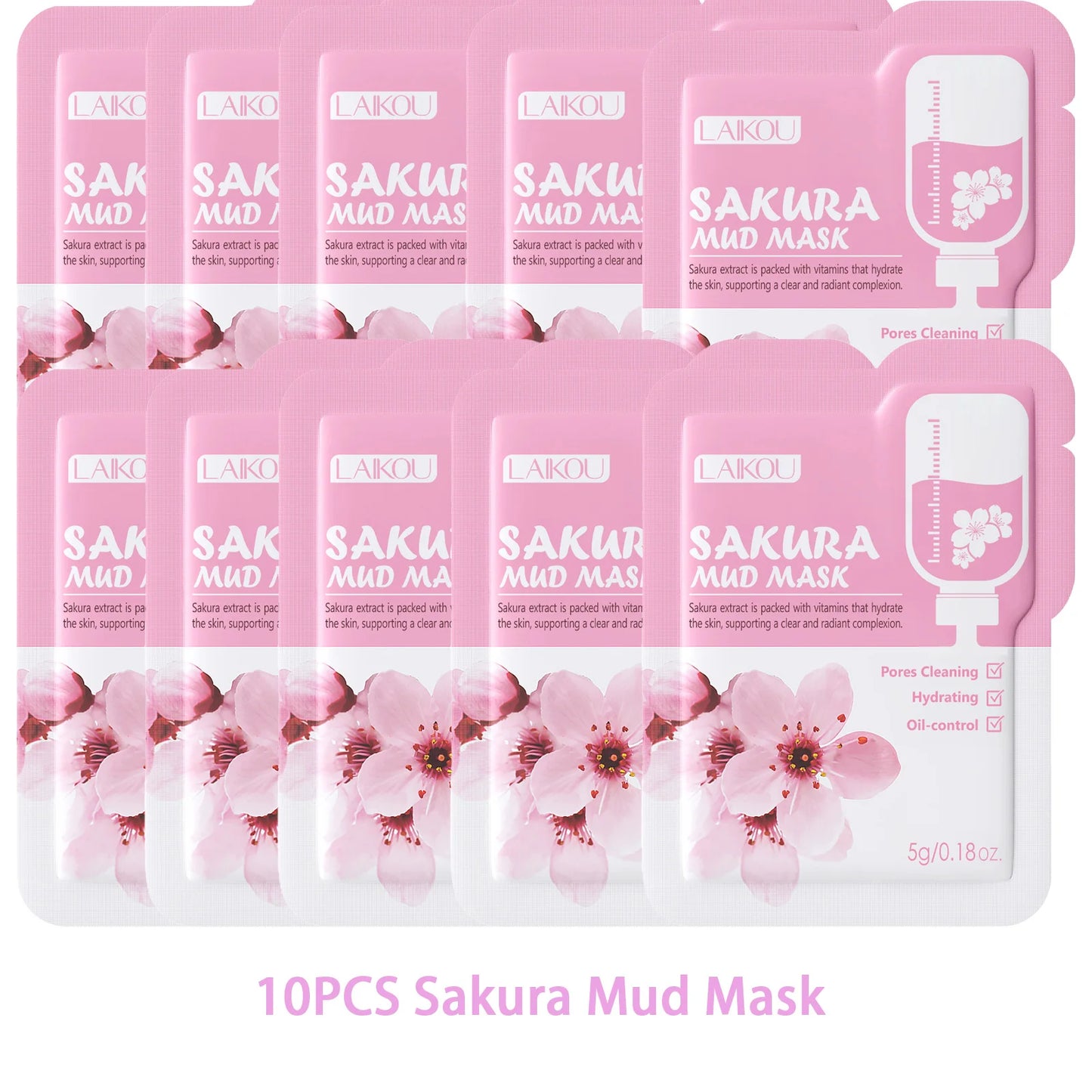 LAIKOU Japan Sakura Clay Mud Mask Hydrating Gentle Cleansing Refreshing Oil Balancing Daily Facial Skin Care Mask 5g Pi-Mart