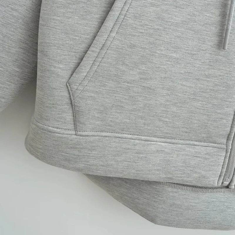 HXAO Hoodie Woman Outerwears Long Sleeve Demi-Season Women Jacket Coat Casual Sweatshirt With Zipper Grey Black Jacket Coats Pi-Mart