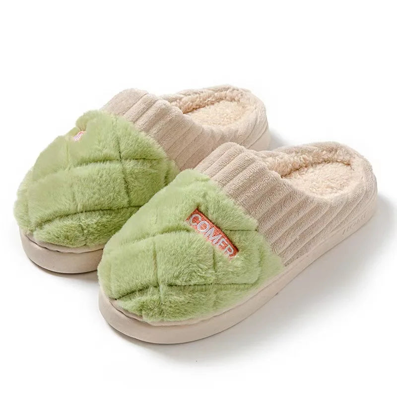 Women's Casual Home Slippers Soft Bottom Plush Slippers Anti-slip Thermal Slippers Indoor Winter Men's Fashion Casual Flats Slip LadyShow.Store