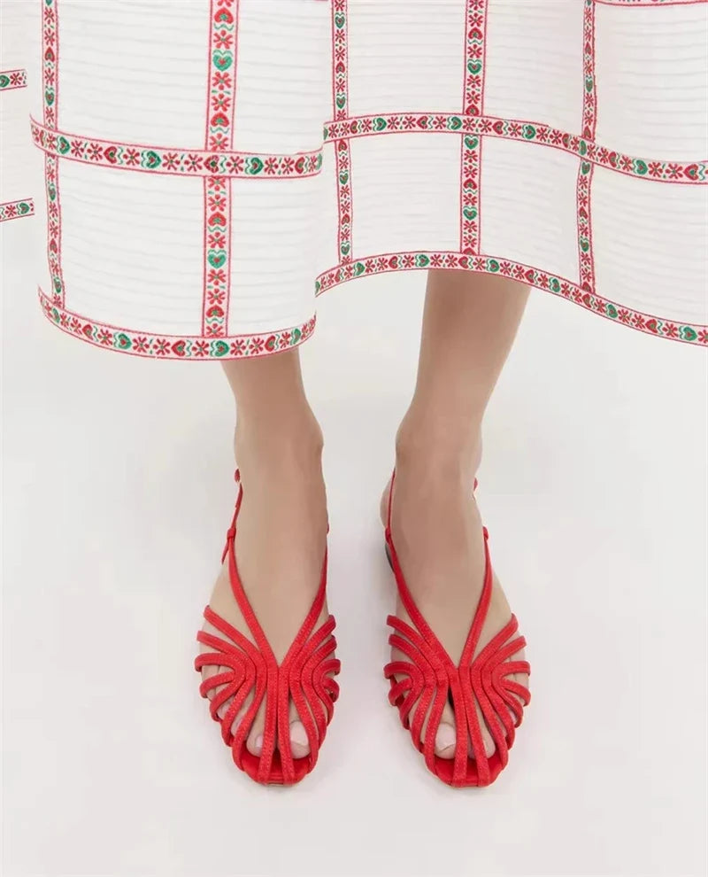 Women Plus Size Flat Gladiator Sandals Summer Sexy Luxury Gold Narrow Band Hollow Out Designer Brand Party Dress Shoes Sandalias LadyShow.Store