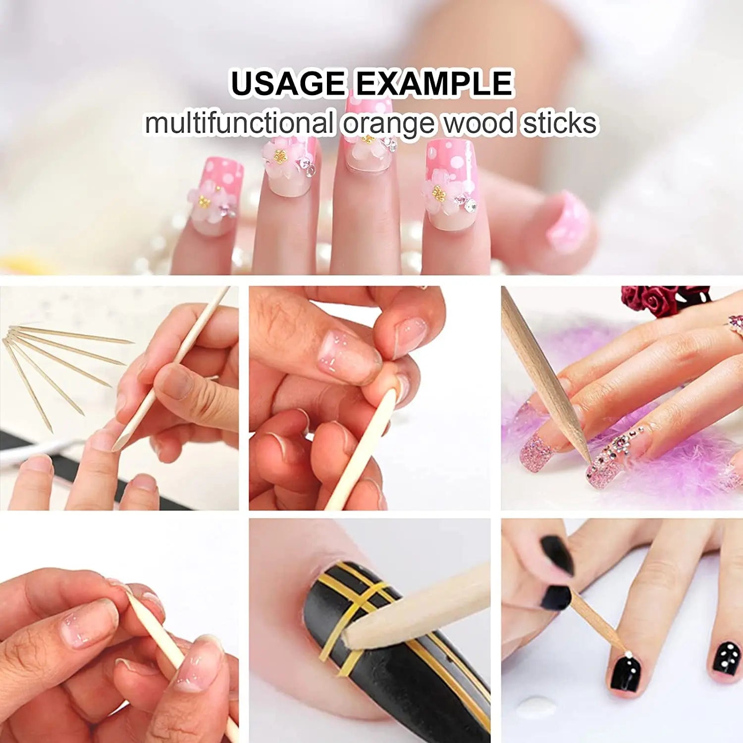 100/50pcs Nail Art Pusher Orange Wood Sticks Cuticle Pusher Remover Rhinestones Dotting Removal Manicure Pedicure Care Tools Tri Light Beauty