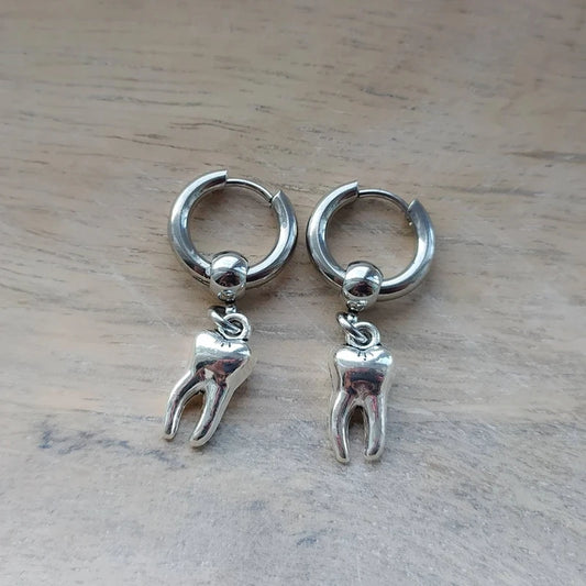 Teeth Earrings, Human Teeth, Huggie Hoops, Mens Earring, Womens Jewelry, Goth Jewelry, Emo, Alternative, Punk Earrings Pi-Mart