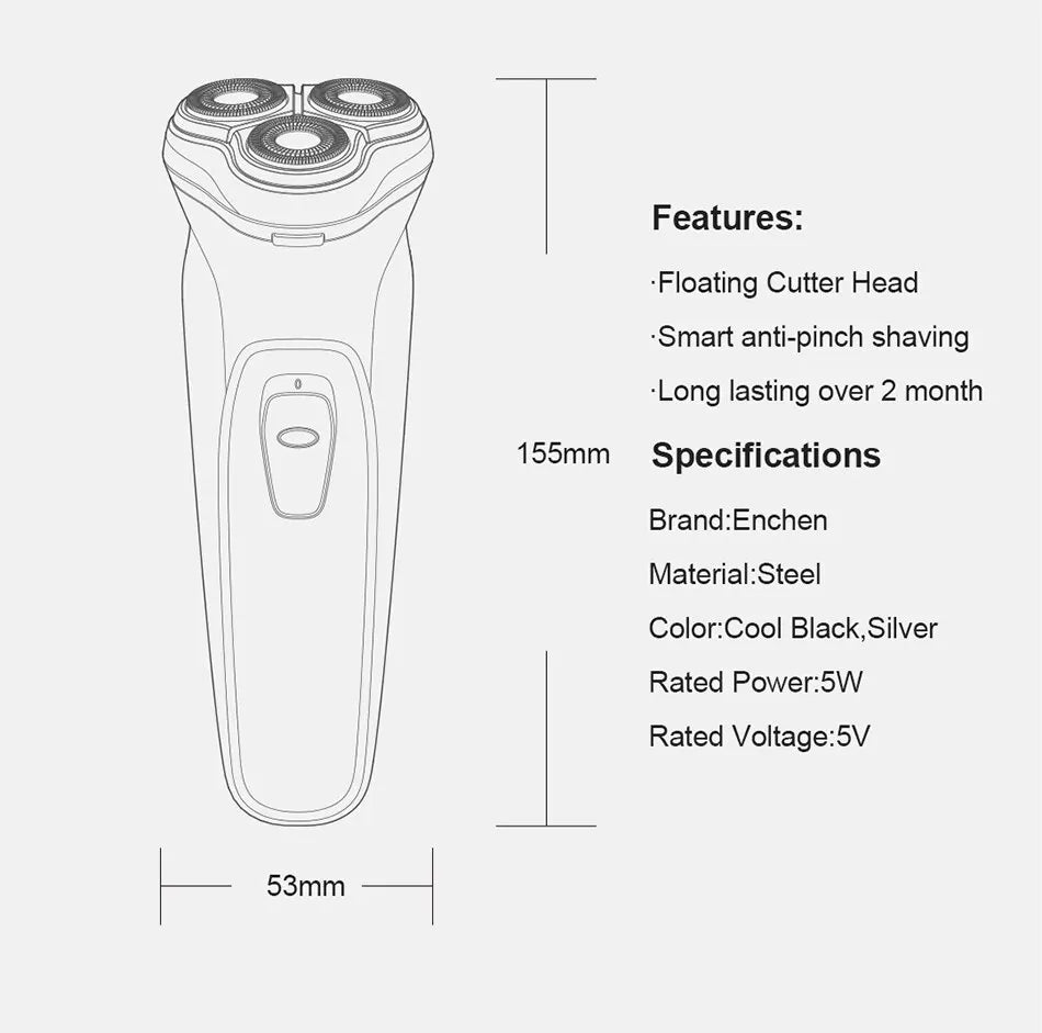 Blackstone USB Rechargeable Rotary Shaver for Men 3D Floating Blade Washable Beard Shaving Machine Electrical Facial Hair Trimme Pi-Mart
