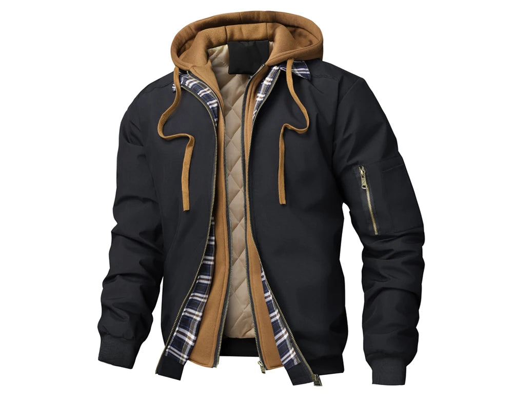Autumn Winter Men's Warm Windbreaker Jacket Outdoor Man Thick Windbreaker Hiking Hooded Coats Men Thermal Sports Zipper Parkas J Pi-Mart