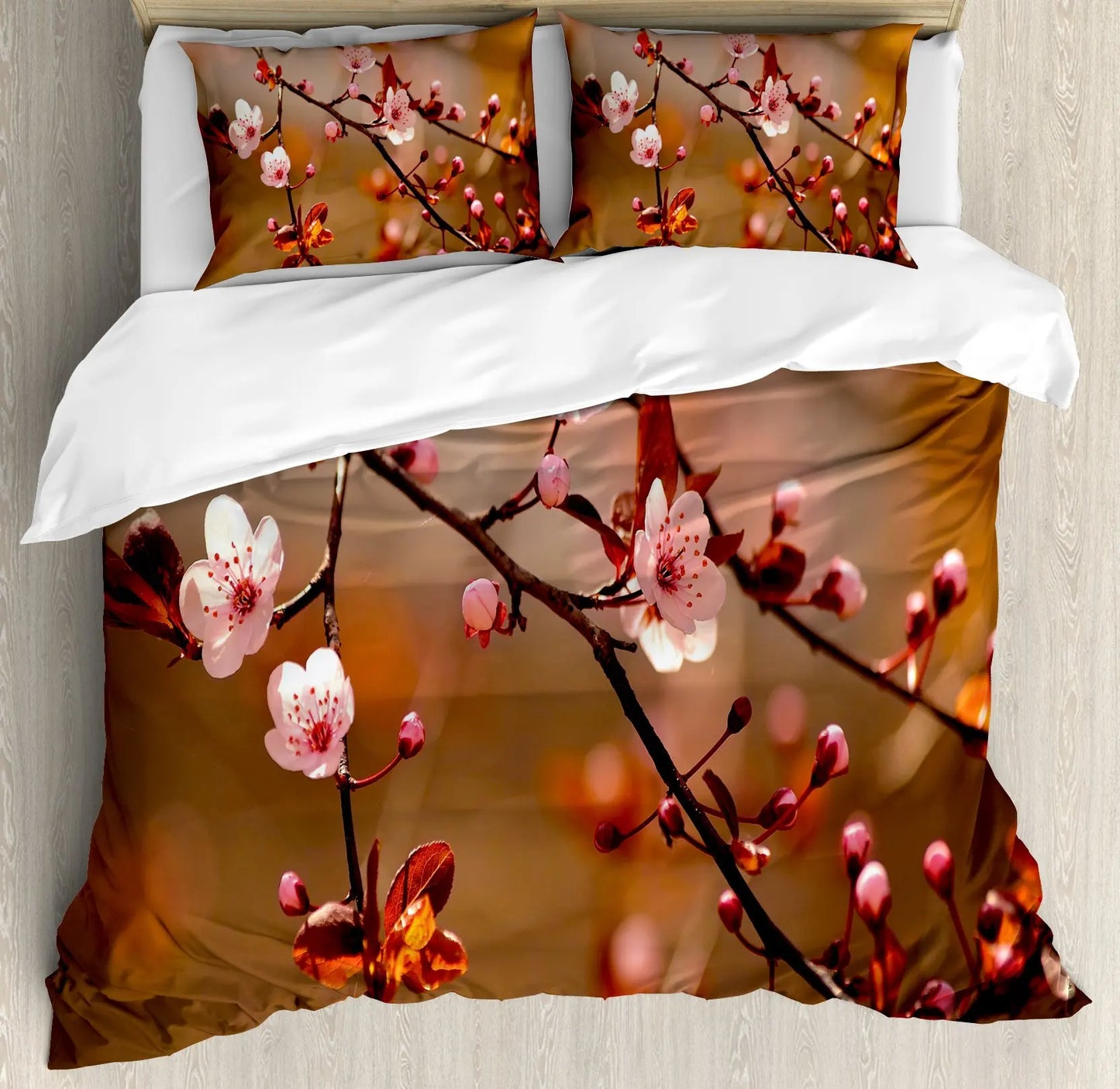 Japanese Duvet Cover Set Simplistic Cherry Blossom Tree Botanic Themed Pattern Fresh Organic Lines Bedding Set For Kids Girls Pi-Mart