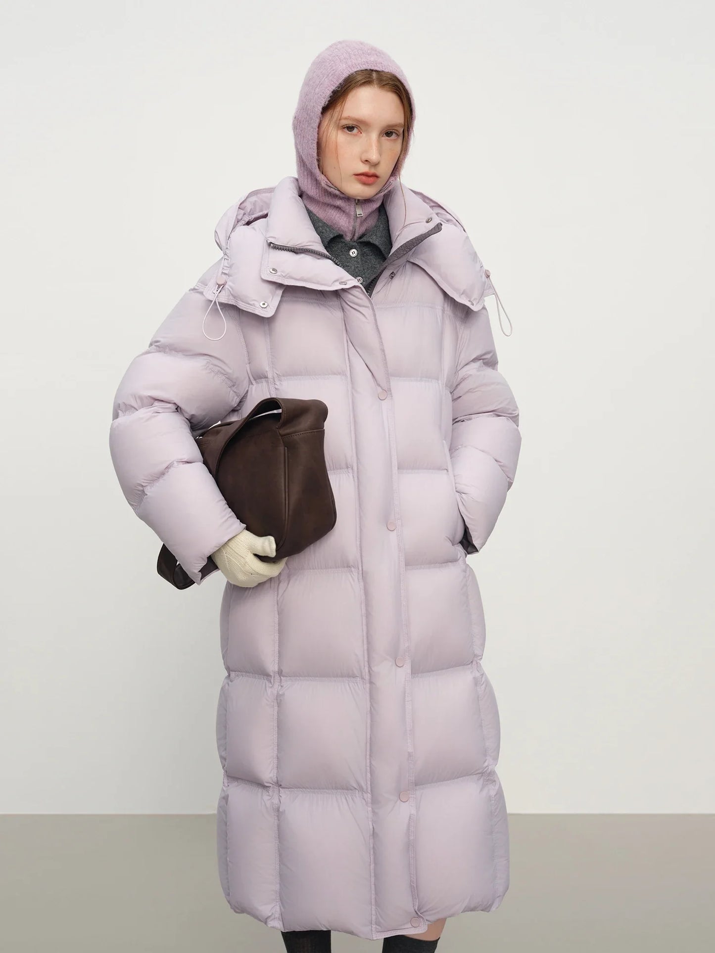 FSLE 2025 Winter New Women's Long Puffer Down Coat with Hood Two-Tone Color Block Thermal Insulated Jacket Heavy Warm Outerwear LadyShow.Store