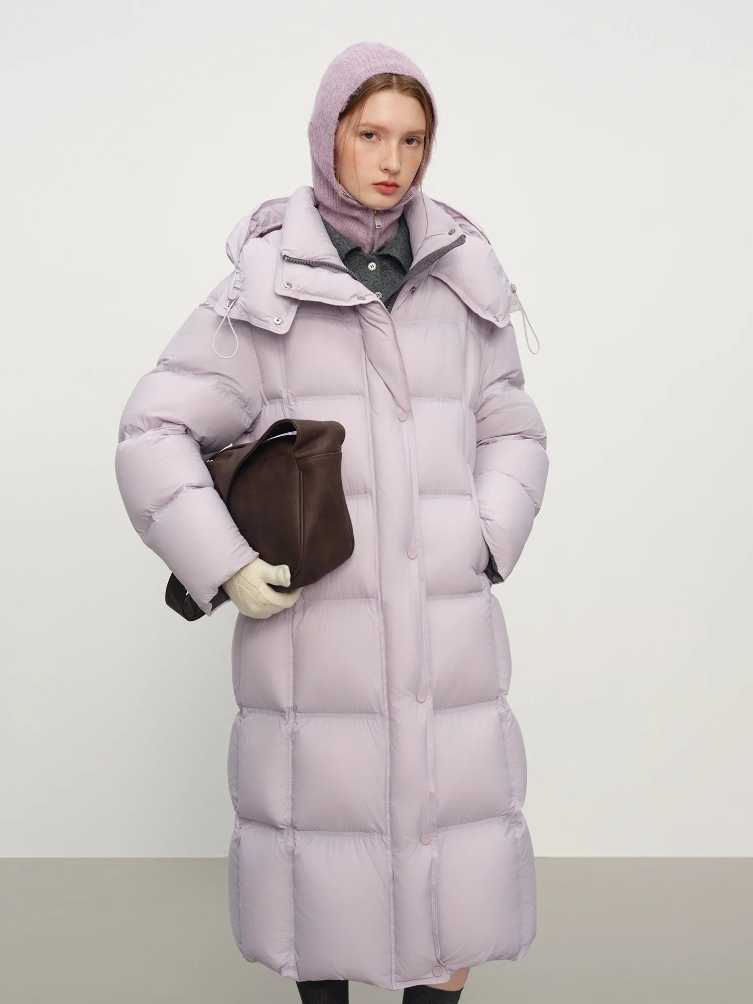 FSLE 2025 Winter New Women's Long Puffer Down Coat with Hood Two-Tone Color Block Thermal Insulated Jacket Heavy Warm Outerwear LadyShow.Store