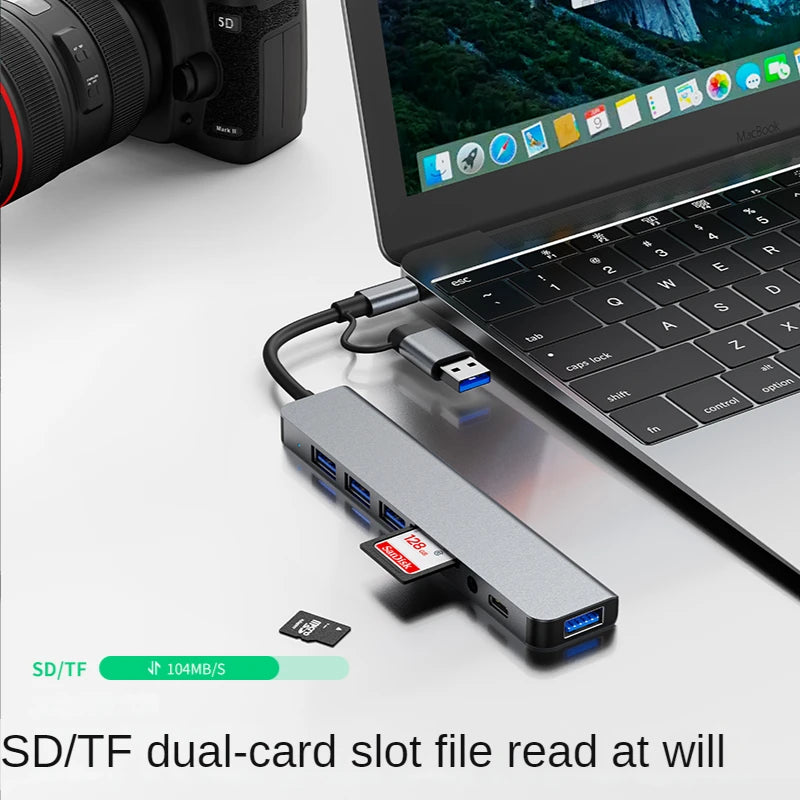 USB 3.0 Type C Adapter Docking Ststion USB 2.0 Port TF SD Card Reader Audio Output Multi-hub Splitter  for Macbook Pro Computer Pi-Mart