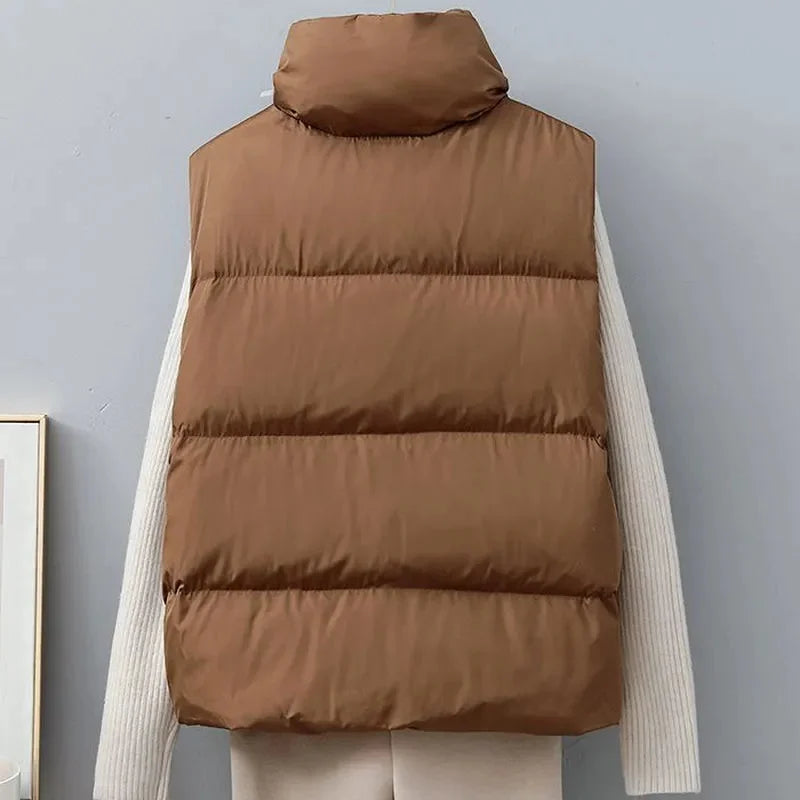 2024 New Winter Warm Cropped Vest Jackets for Women Fashion Sleeveless Stand Collar Zip Up Puffer Waistcoat Street Style Outwear LadyShow.Store