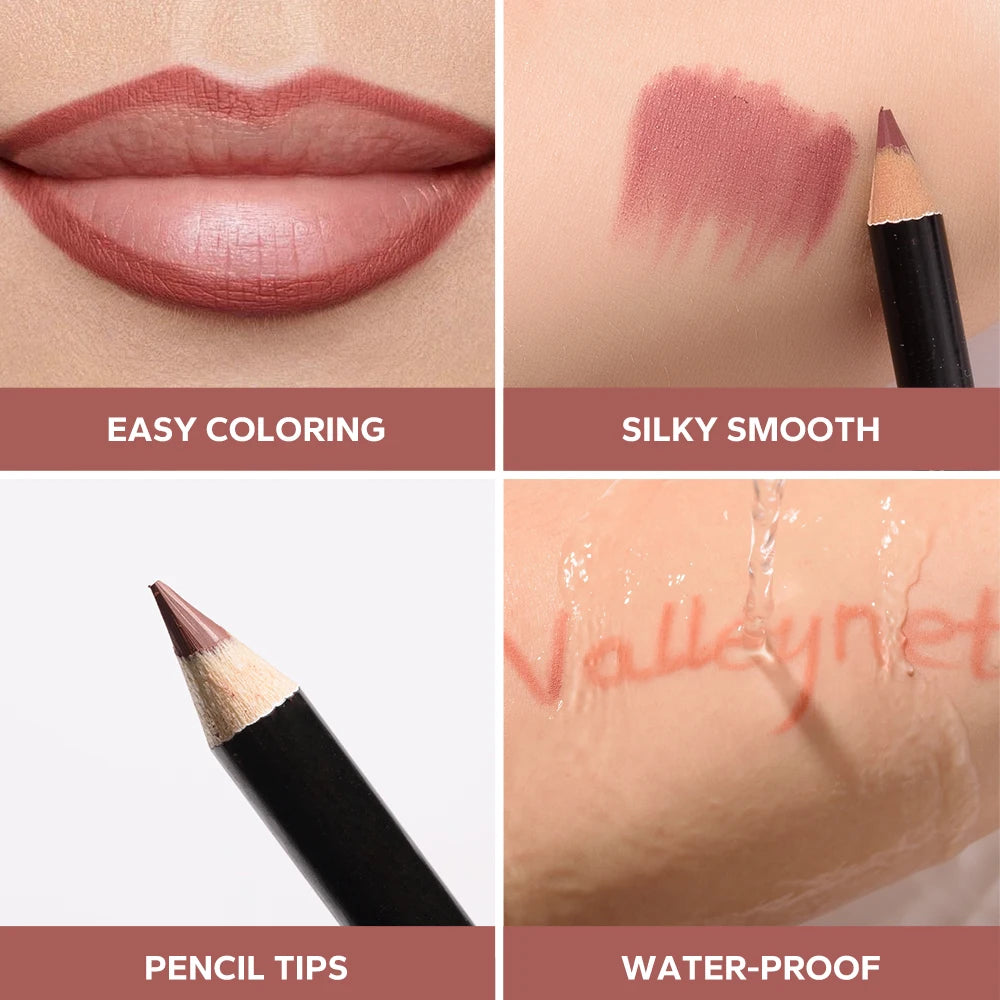 4pcs/Set lip liner set and eyeliner set Nude Brown Collection Long-lasting Matte Waterproof Lipstick Set Women'S Lip Cosmetics Pi-Mart