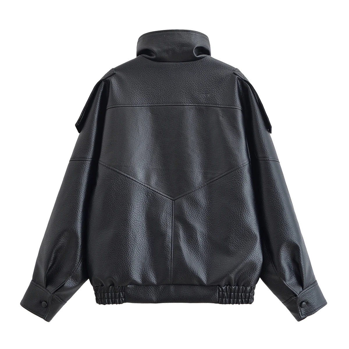 HH Autumn Faux Leather Jacket For Women Casual Solid Long Sleeve Zipper Pu Leather Coats New Fashion Female Streetwear Pi-Mart