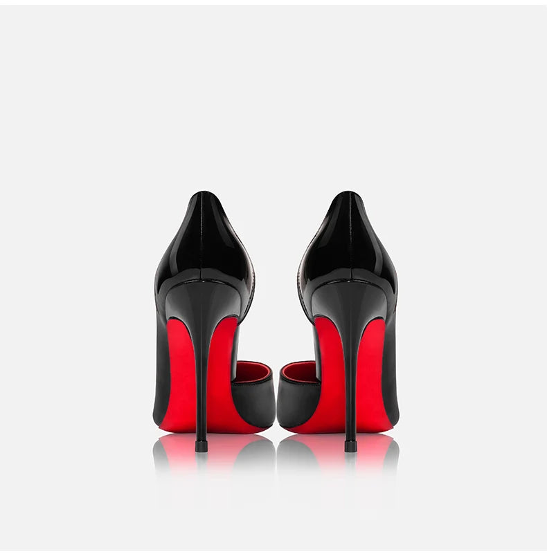 Elegant Hollow Women's High Heels 2026 Luxury Brand Black Pointed Toe Pumps Red Shiny Bottoms Sexy Fashion Ladies Shoes Women Pi-Mart