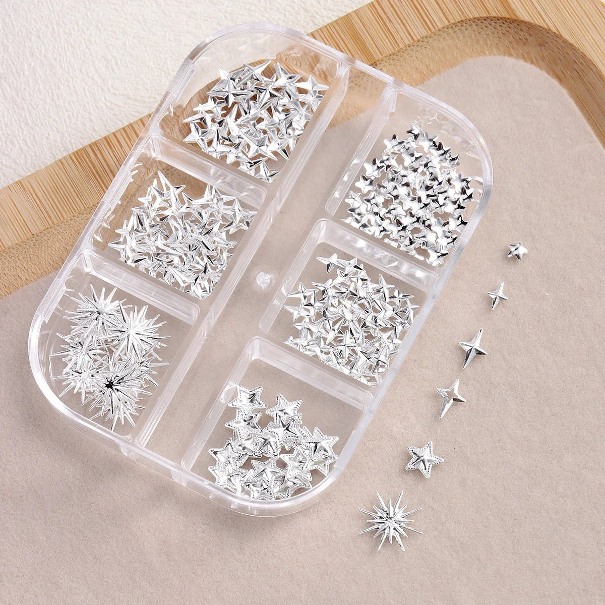 6/12Grids Gold Star Moon Metallic Rivet 3D Nail Charms Alloy Sun Moon Starlight Rhinestones Nail Studs For Nail Art Decoration Pi-Mart