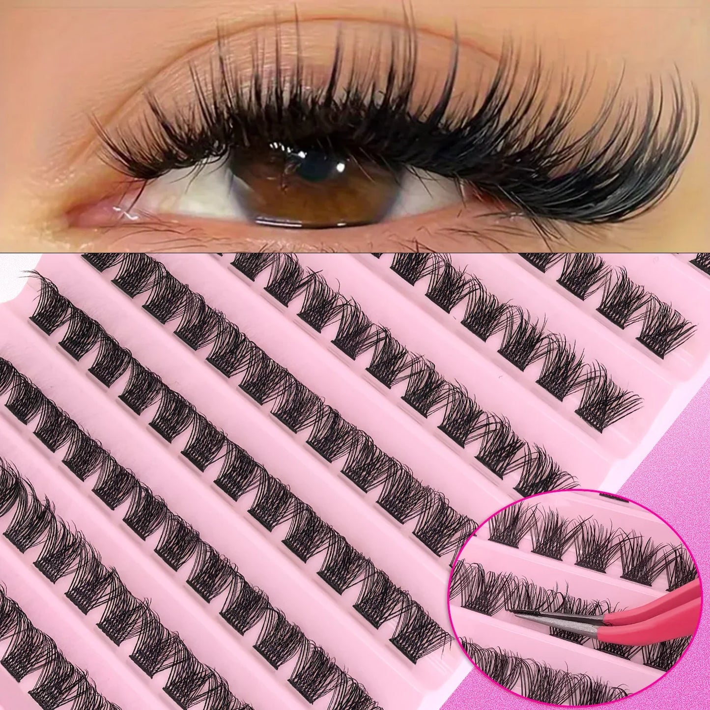 DIY Eyelash Extension Kit Individual Lashes Cluster Mix Lash Clusters with Lash Bond and Seal and Lash Accessories LadyShow.Store