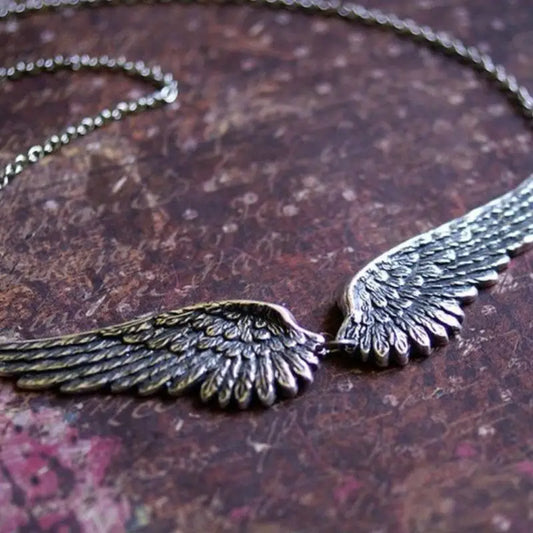 Vintage Silver Color Angel Wings Feather Choker Big Pendant Link Chains Necklaces For Women Jewelry Wedding Tribal Gifts▪ Pi-Mart