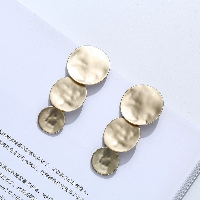 Trendy Vintage Hammered Texture Round Disc Clip on Earrings Non Pierced Matte Platting for Women Statement Earrings Jewelry Pi-Mart