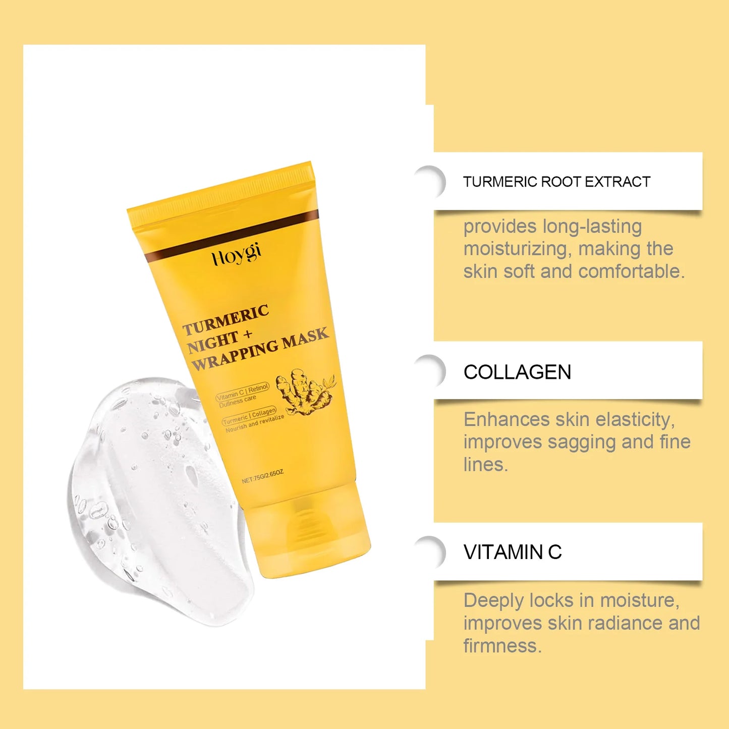 HOYGI Turmeric Collagen Mask Cleansing Pore Improves Spots Gentle Exfoliation Brightening Dullness Smoothing Peel-off Mask 75g Pi-Mart