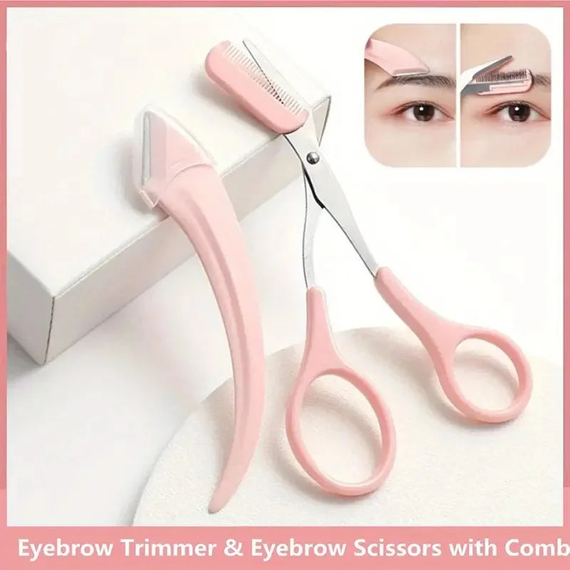 Eyebrow Trimmer Set, Curved Eyebrow Razor, Eyebrow Scissors With Comb, Convenient Easy Beauty Tools For Beginners Pi-Mart