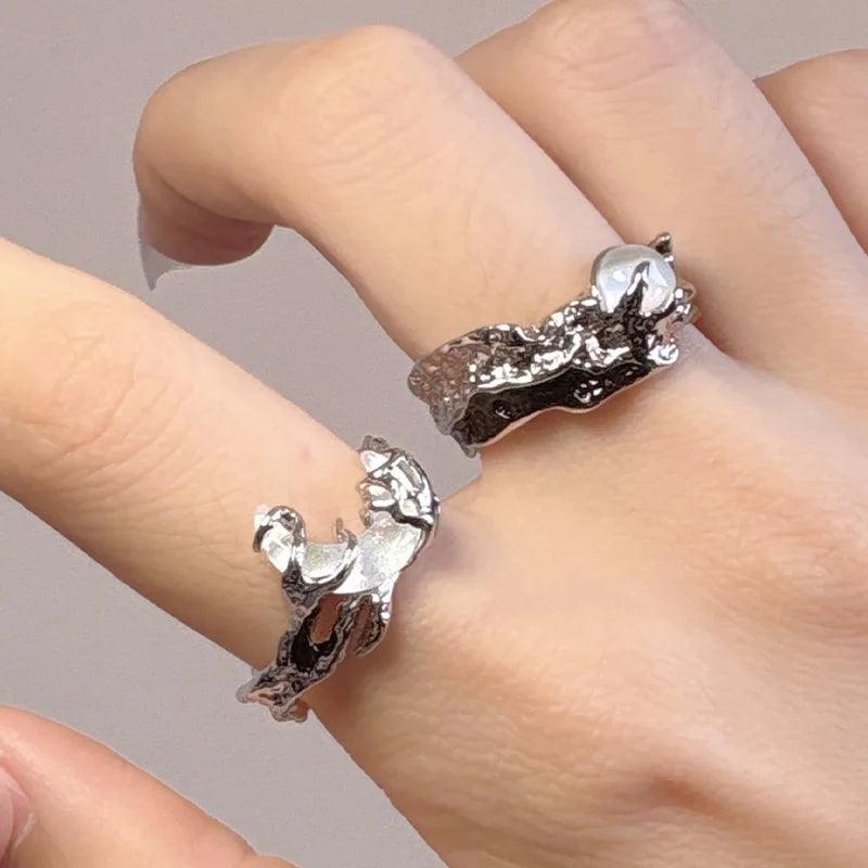 Vintage Y2K Irregular Sun Moon Open Ring for Women Men Adjustable Metal Punk Finger Rings Fashion Party Jewelry Lovers Gifts Pi-Mart