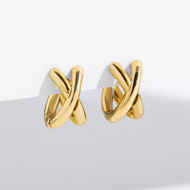 Criss-cross Gold Silver Colors Tiny HuggieHoop Earrings for Women Mini Small Ear Buckle Cartilage Piercing Earrings Punk Jewelry Pi-Mart