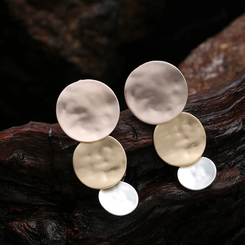 Trendy Vintage Hammered Texture Round Disc Clip on Earrings Non Pierced Matte Platting for Women Statement Earrings Jewelry Pi-Mart