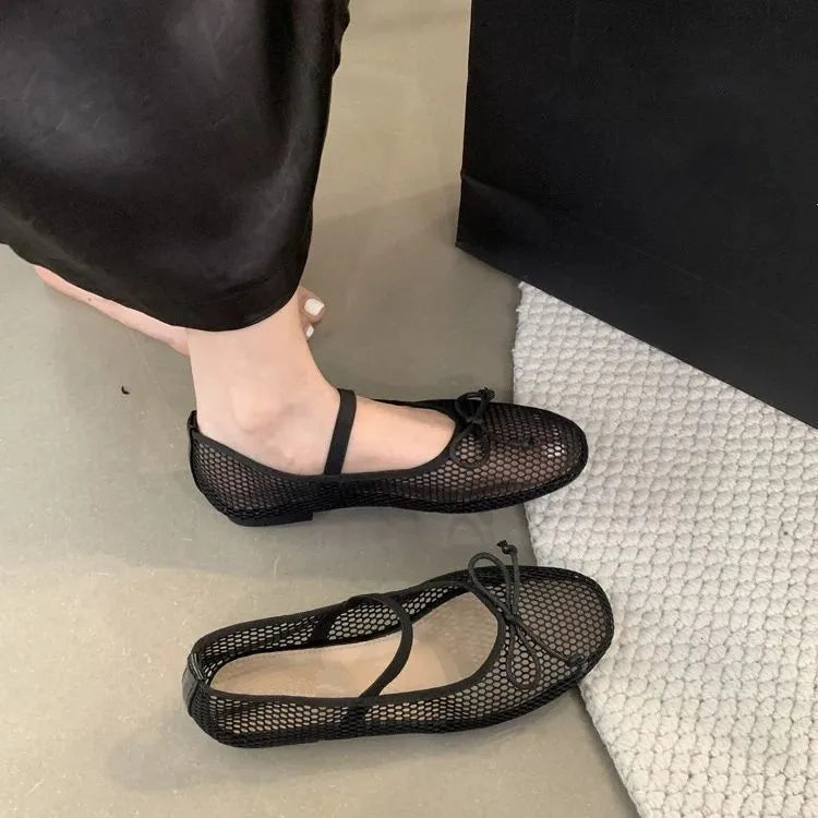2025 New Luxury Spring/Summer Women Mesh Hollow Elastic Band Flat Bottom Non slip Casual Shoes Flat Bottom Shoes Pi-Mart