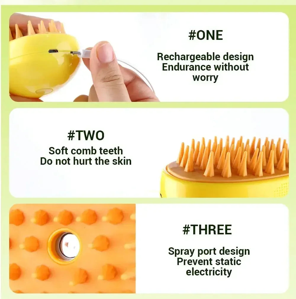 Dog Cat Steamy Brush Steam Brush Electric Sprayer for Massage Pet Grooming Tool Shedding 3 in 1 Electric Sprays Massage Combs Pi-Mart